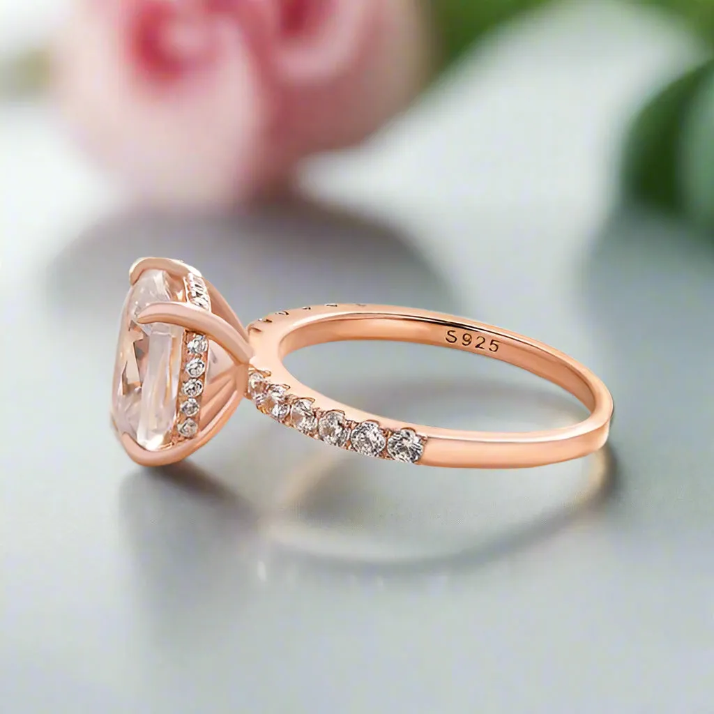 Rose Gold 3.0ct Cushion Cut White Sapphire Engagement Ring