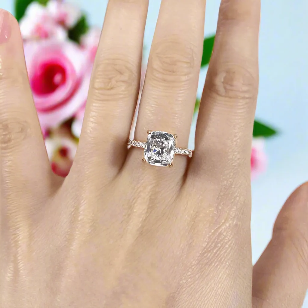 Rose Gold 3.0ct Cushion Cut White Sapphire Engagement Ring