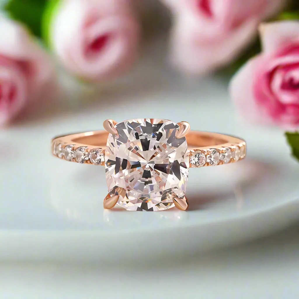 Rose Gold 3.0ct Cushion Cut White Sapphire Engagement Ring