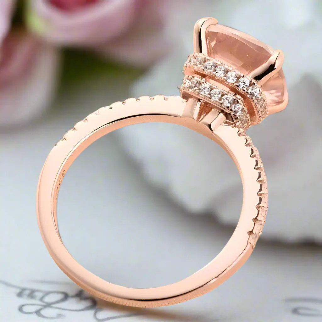 Rose Gold Cushion Cut Morganite Peachy Pink Stone Engagement Ring