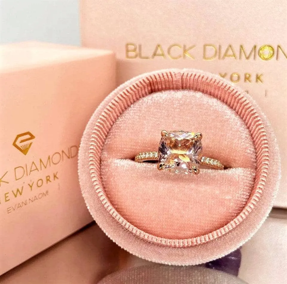 Rose Gold Cushion Cut Morganite Peachy Pink Stone Engagement Ring