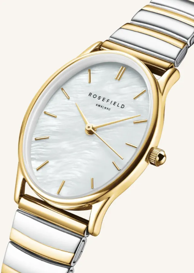 ROSEFIELD Oval Mop Duotone Watch - Silver/Gold