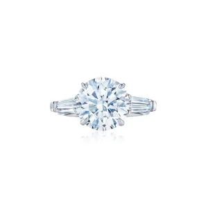 Round Brilliant Cut Engagement Ring with Elongated Baguette Diamonds
