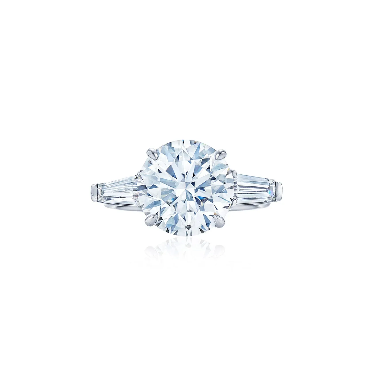 Round Brilliant Cut Engagement Ring with Elongated Baguette Diamonds