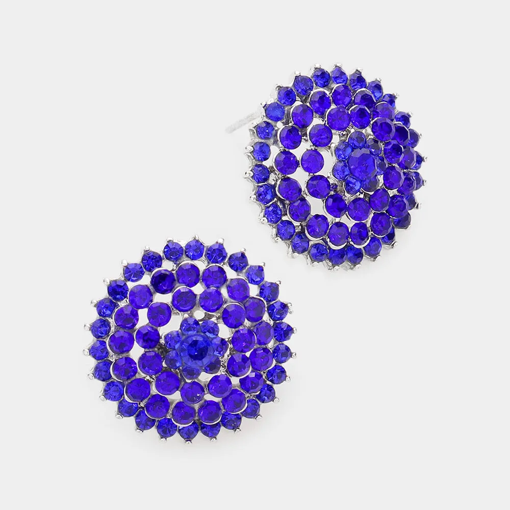 Round Sapphire Rhinestone Stud Earrings | Interview Earrings |  283362