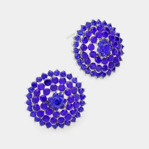 Round Sapphire Rhinestone Stud Earrings | Interview Earrings |  283362