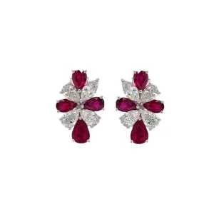 Ruby & Diamond Cluster Earring