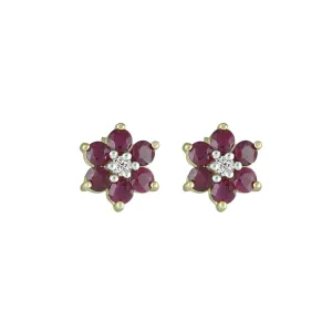 Ruby and Diamond Accent Flower Earrings in 10K Yelllow Gold