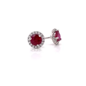 RUBY AND DIAMOND HALO STUD EARRINGS