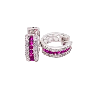 Ruby and Diamond Huggie Earrings