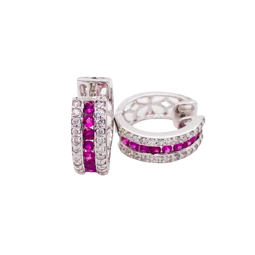Ruby and Diamond Huggie Earrings