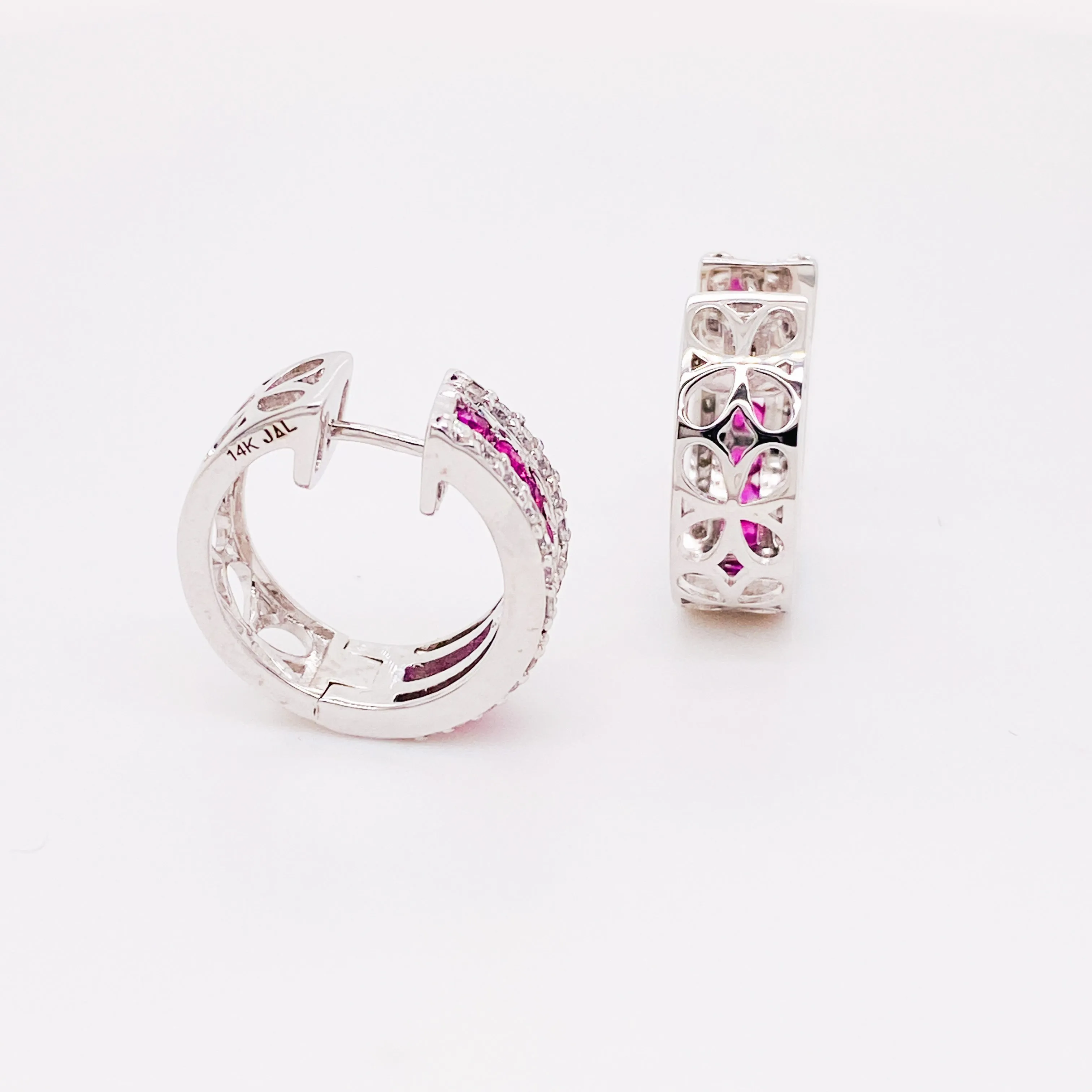 Ruby and Diamond Huggie Earrings