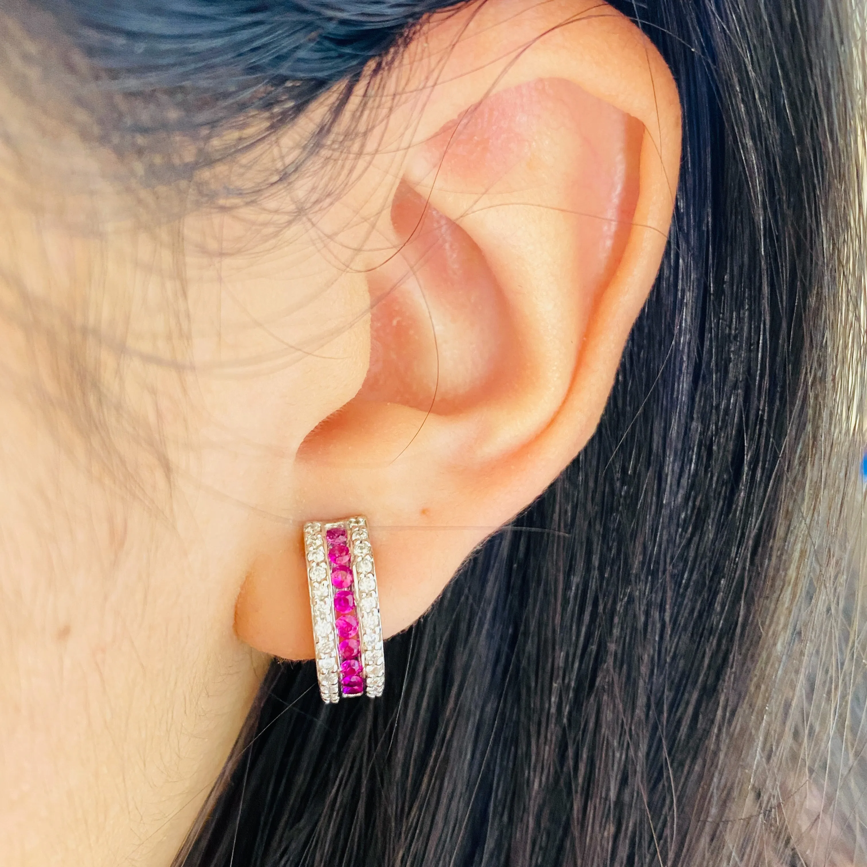 Ruby and Diamond Huggie Earrings