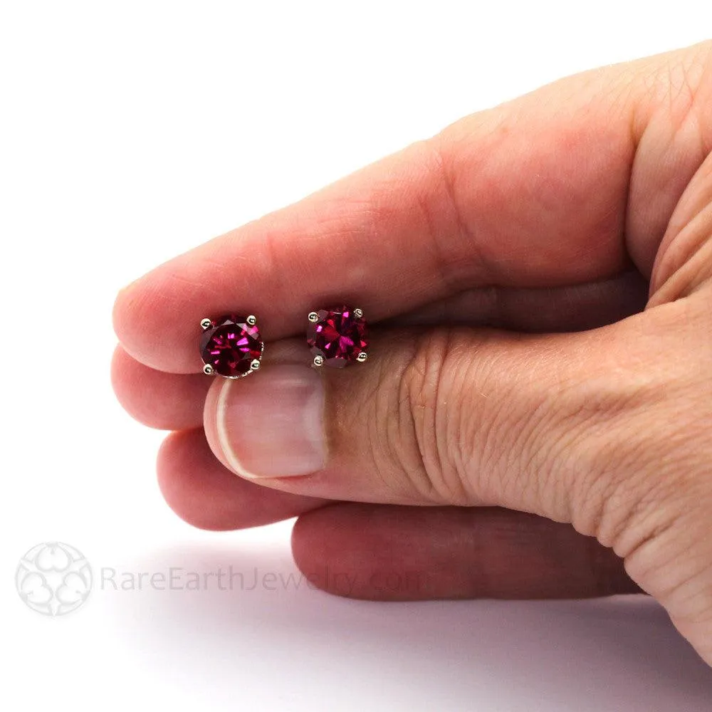 Ruby Earrings 14K Gold Round Ruby Studs with Filigree July Birthstone