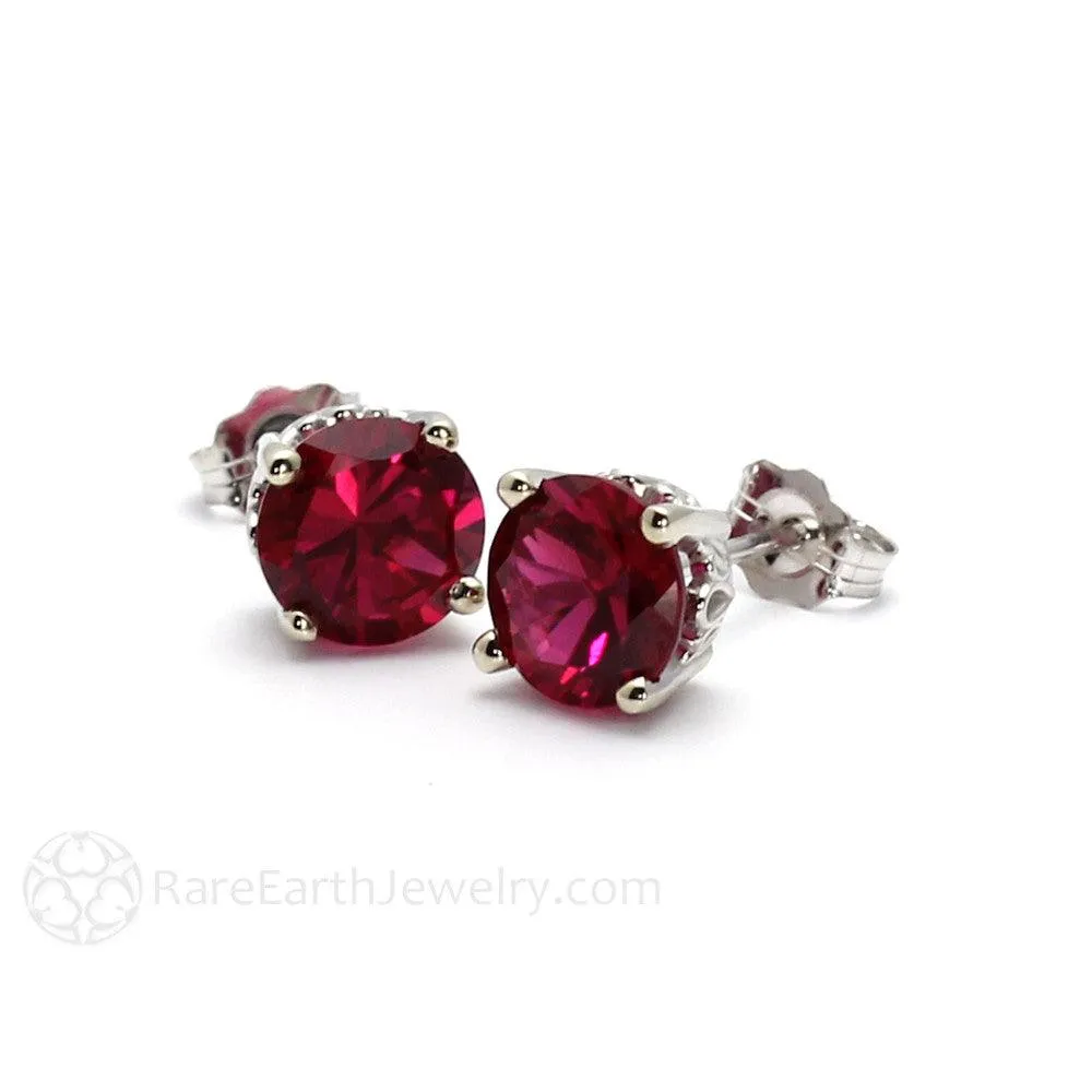Ruby Earrings 14K Gold Round Ruby Studs with Filigree July Birthstone