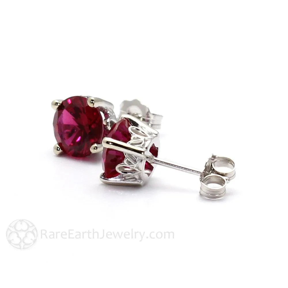 Ruby Earrings 14K Gold Round Ruby Studs with Filigree July Birthstone