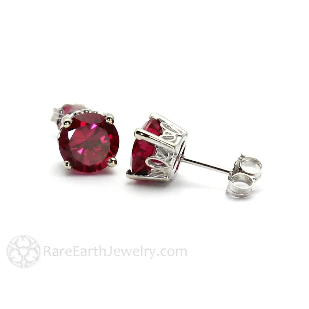 Ruby Earrings 14K Gold Round Ruby Studs with Filigree July Birthstone