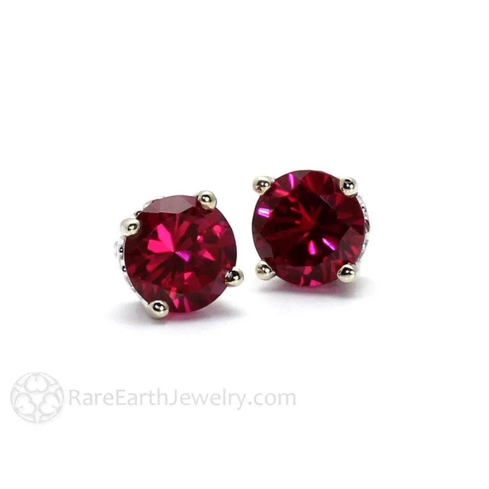 Ruby Earrings 14K Gold Round Ruby Studs with Filigree July Birthstone