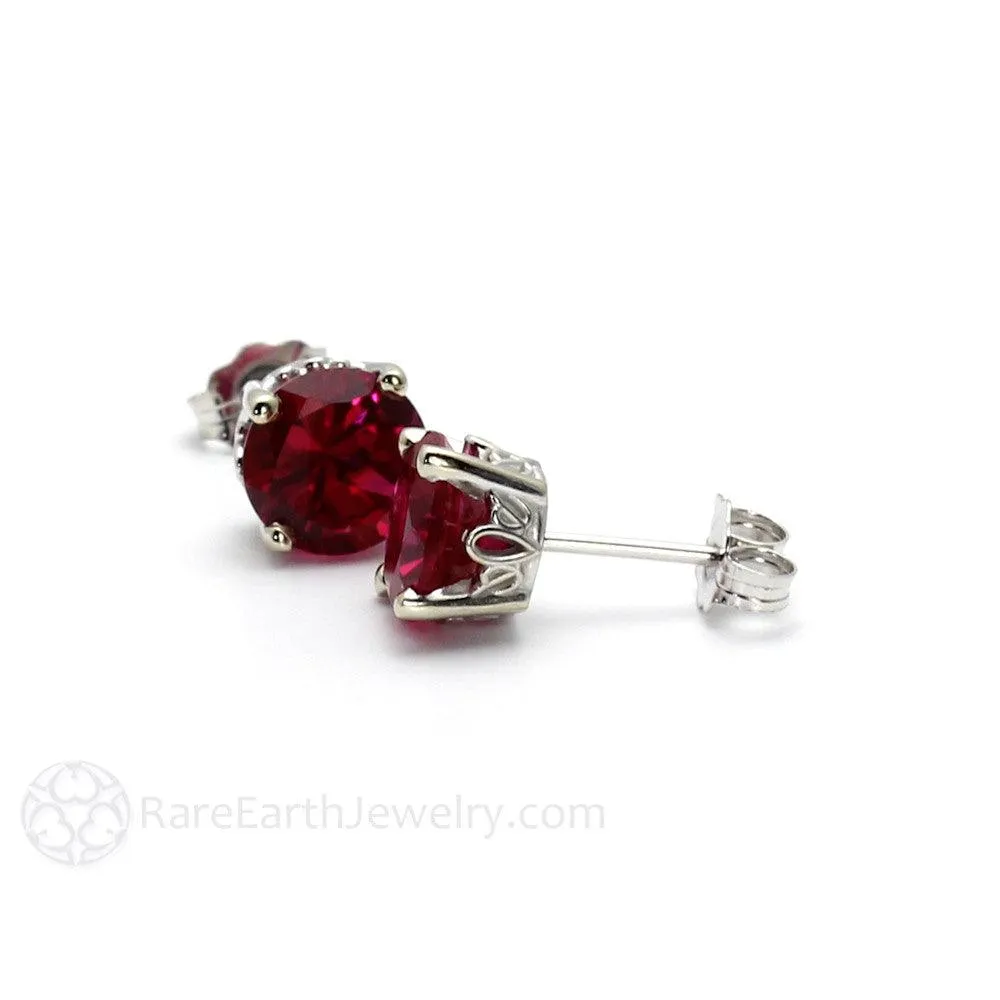 Ruby Earrings 14K Gold Round Ruby Studs with Filigree July Birthstone