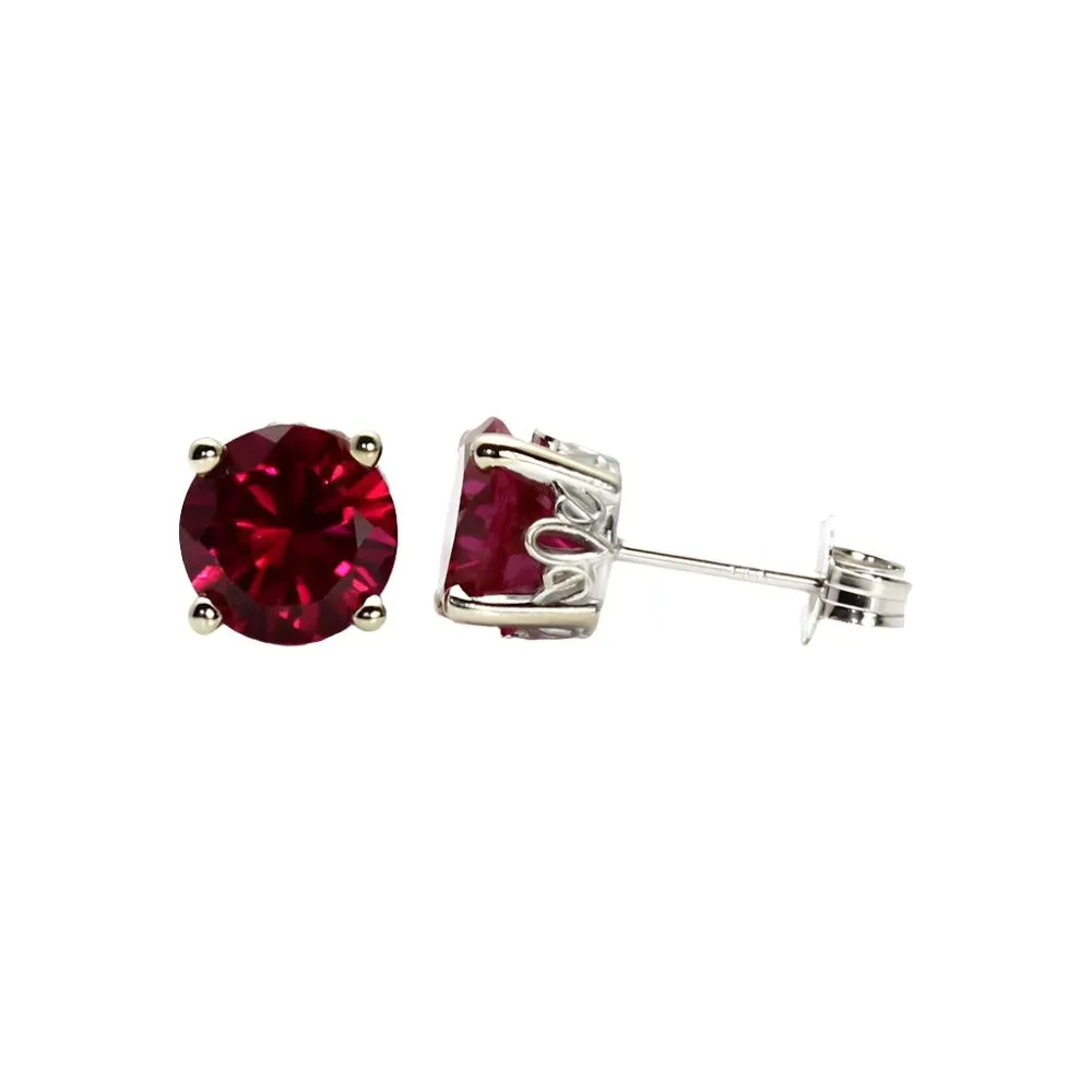 Ruby Earrings 14K Gold Round Ruby Studs with Filigree July Birthstone