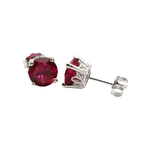 Ruby Earrings 14K Gold Round Ruby Studs with Filigree July Birthstone
