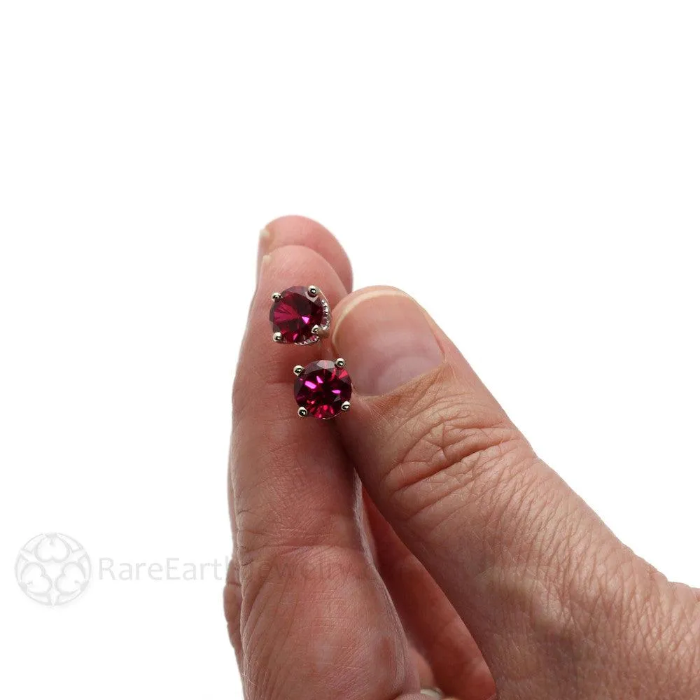 Ruby Earrings 14K Gold Round Ruby Studs with Filigree July Birthstone