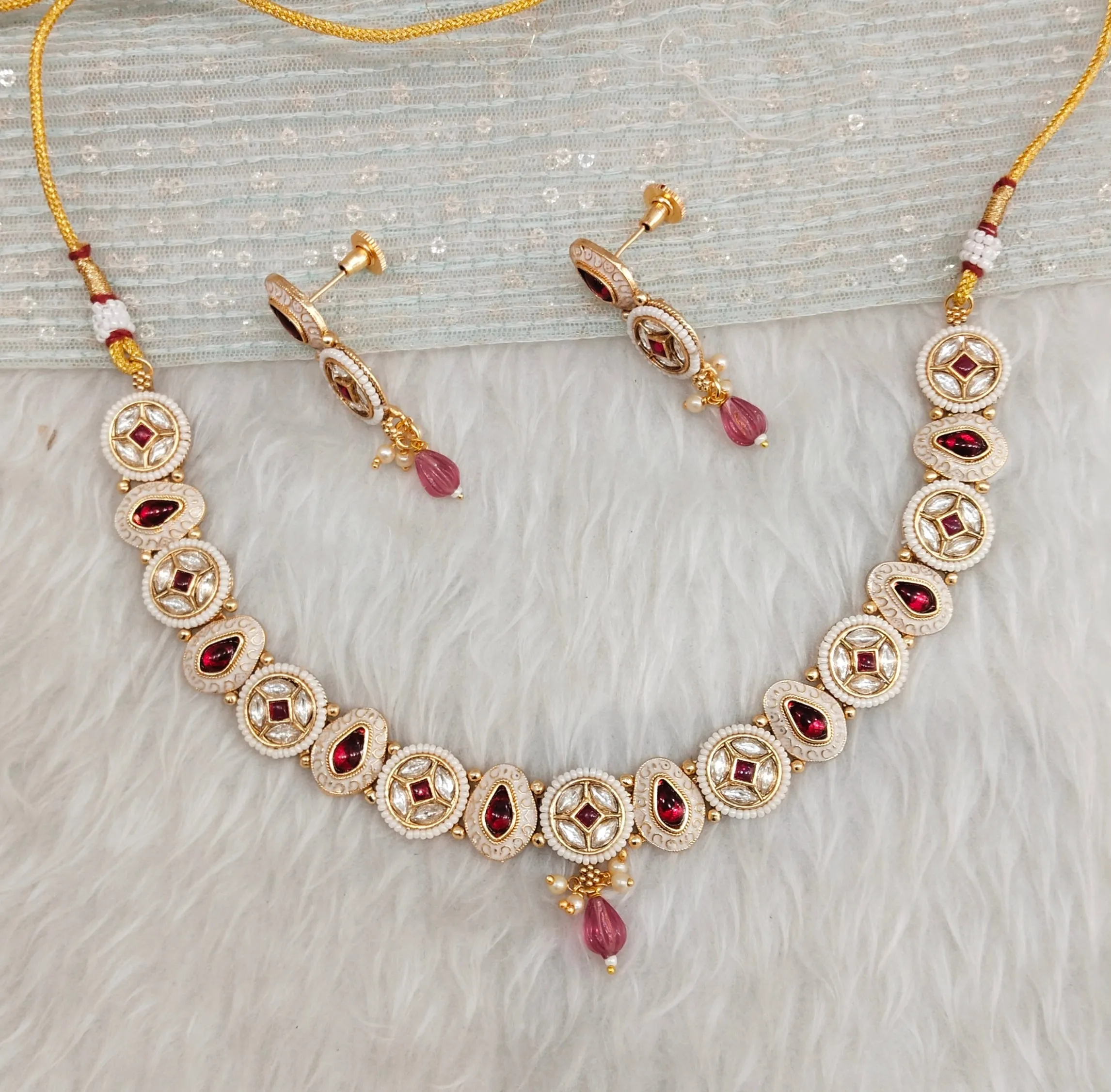 Ruby Gold Polki Necklace Indian Jewellery Rana Set