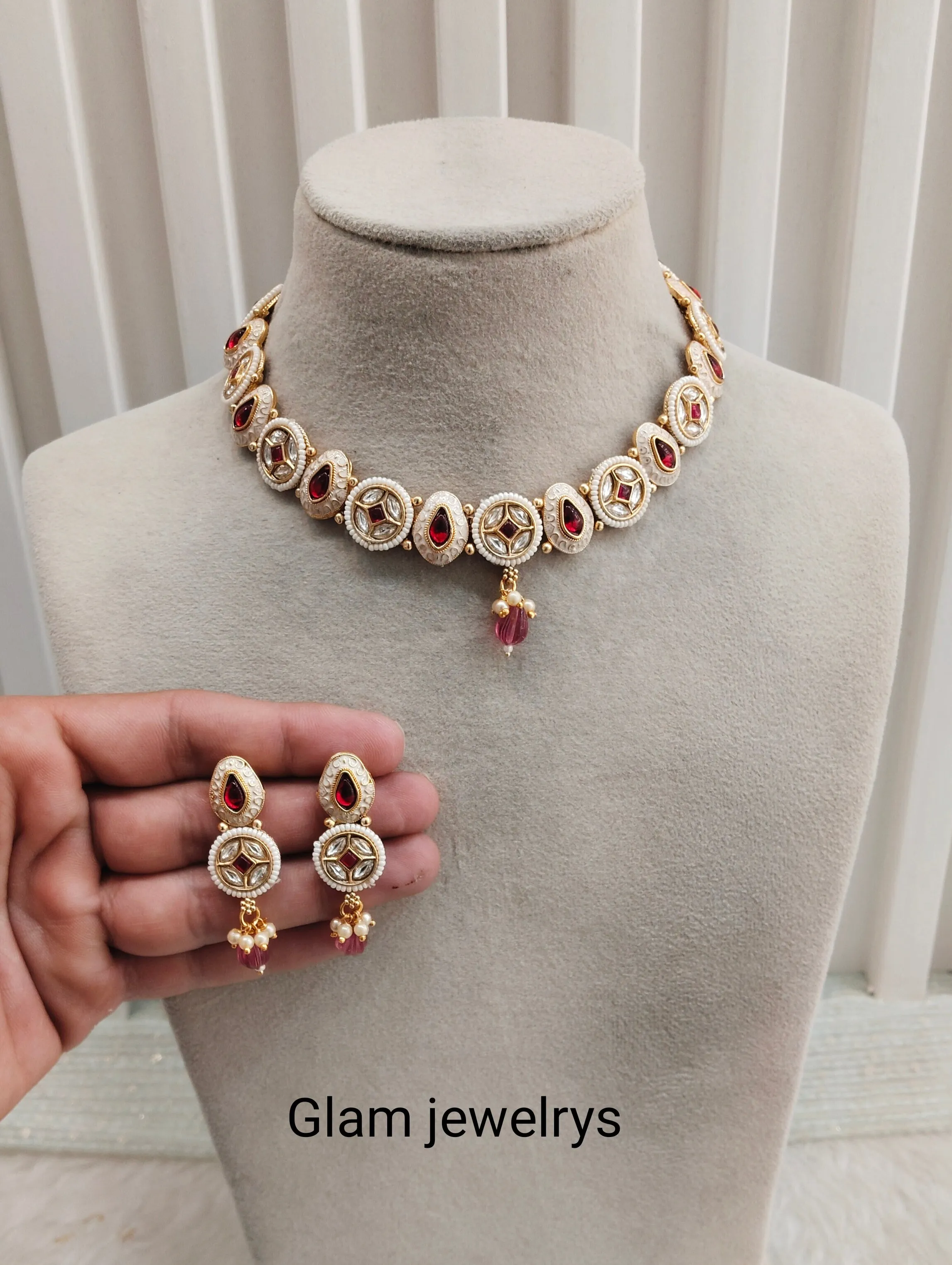 Ruby Gold Polki Necklace Indian Jewellery Rana Set
