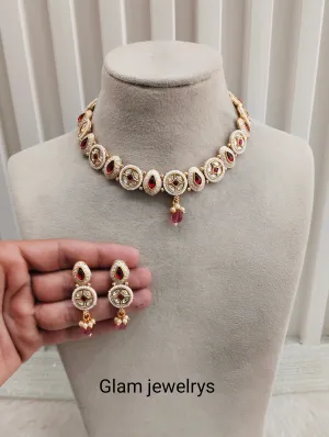 Ruby Gold Polki Necklace Indian Jewellery Rana Set