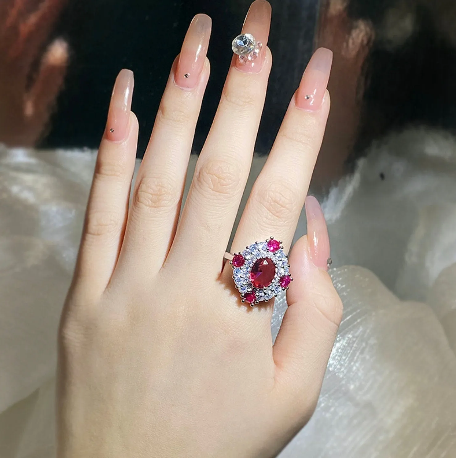 Ruby Ring | Red Diamond Ring | Flower Ring | Ruby Engagement Ring | Ruby Diamond Ring | Ruby Wedding Ring | Red Engagement Ring