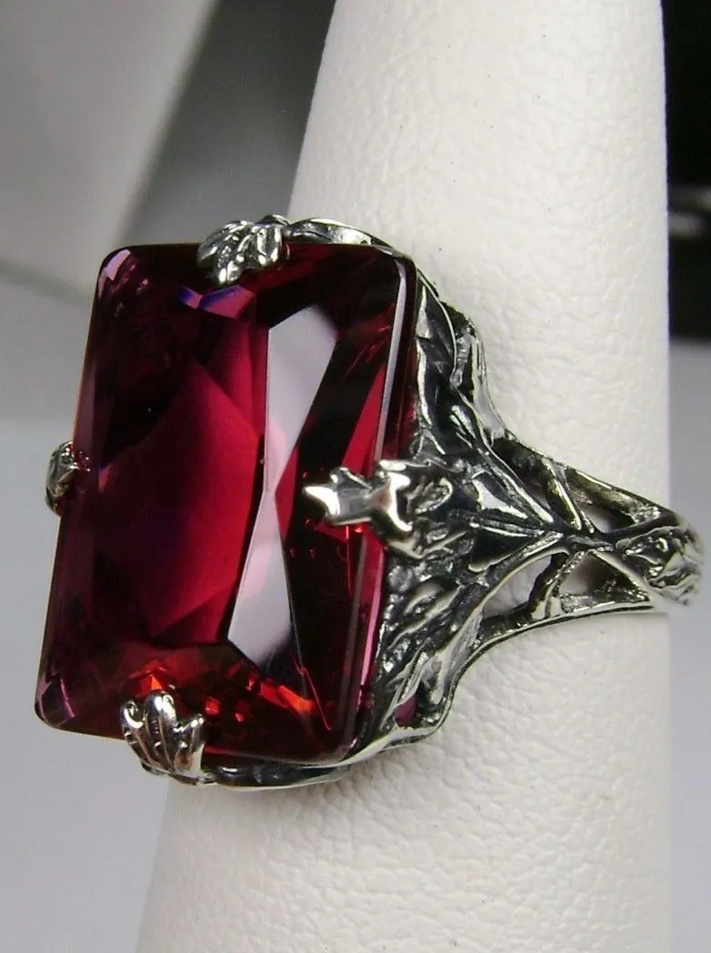 Ruby Ring, Size 6, Art Deco 1930s Leaf and Floral Filigree Jewelry, D15 - Ready to Ship