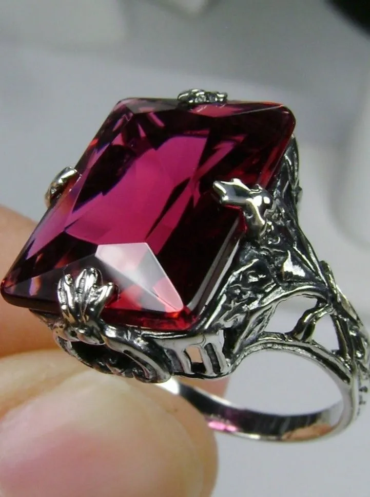 Ruby Ring, Size 6, Art Deco 1930s Leaf and Floral Filigree Jewelry, D15 - Ready to Ship