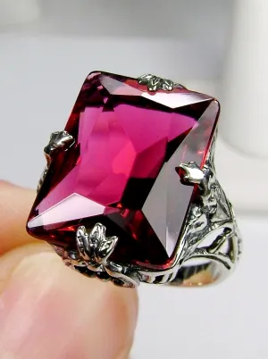 Ruby Ring, Size 6, Art Deco 1930s Leaf and Floral Filigree Jewelry, D15 - Ready to Ship