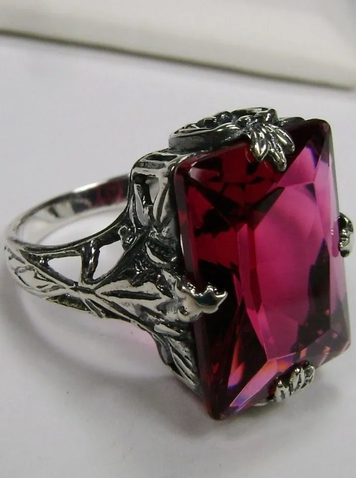 Ruby Ring, Size 6, Art Deco 1930s Leaf and Floral Filigree Jewelry, D15 - Ready to Ship