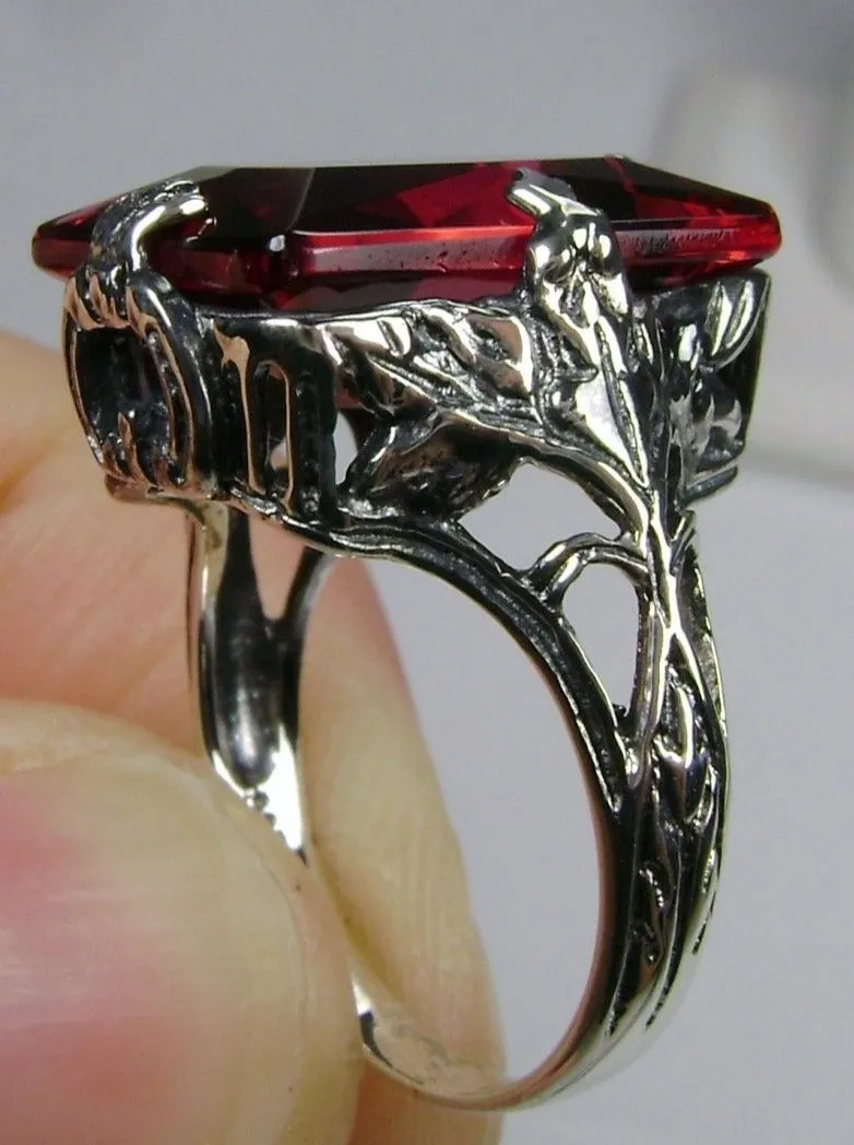 Ruby Ring, Size 6, Art Deco 1930s Leaf and Floral Filigree Jewelry, D15 - Ready to Ship