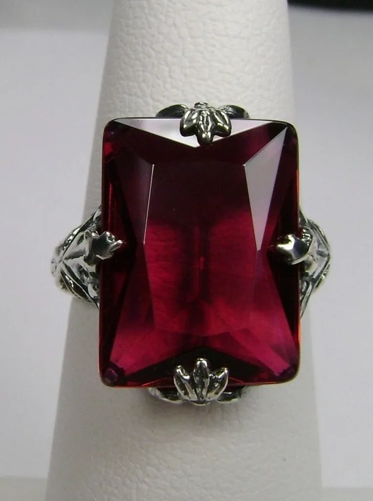 Ruby Ring, Size 6, Art Deco 1930s Leaf and Floral Filigree Jewelry, D15 - Ready to Ship