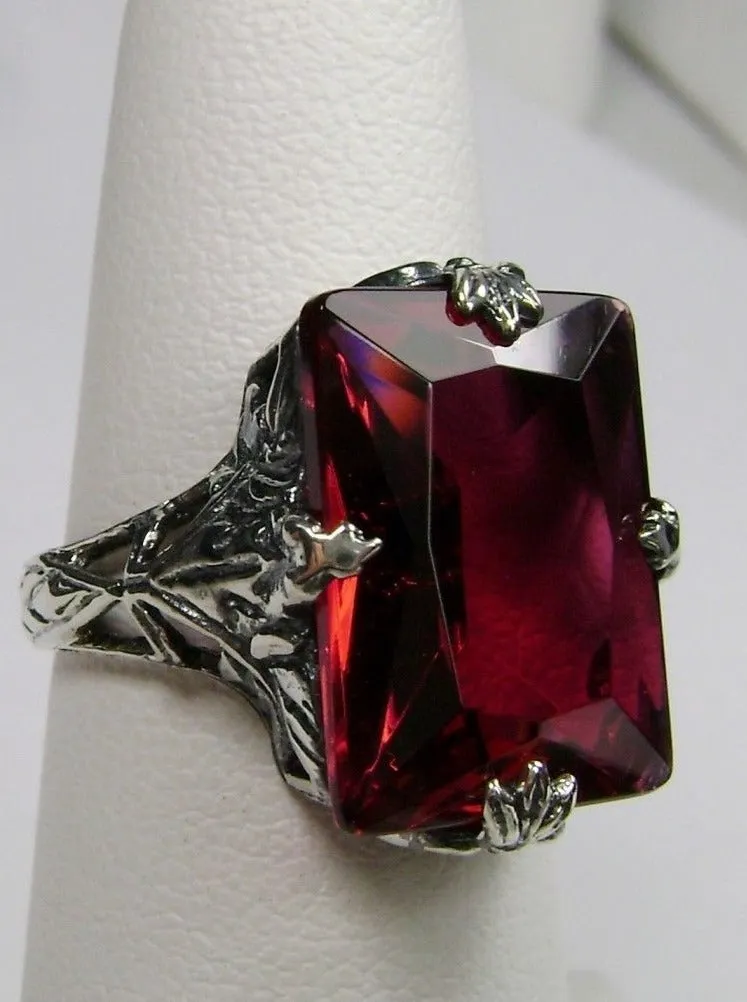 Ruby Ring, Size 6, Art Deco 1930s Leaf and Floral Filigree Jewelry, D15 - Ready to Ship