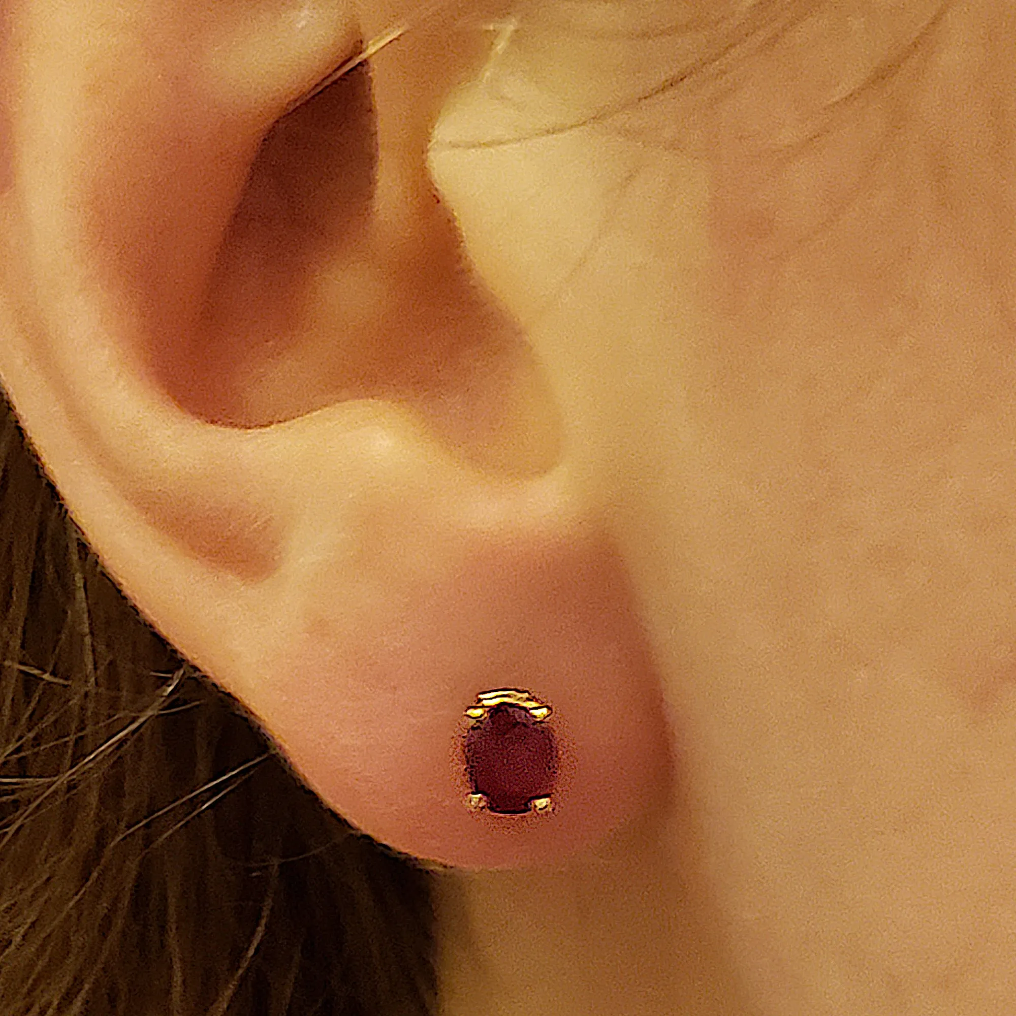 Ruby Stud Earrings, Oval Cut, 14k Yellow Gold, Ruby is July's Birthstone