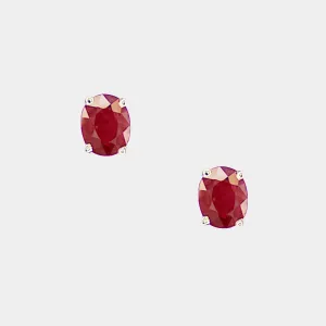 Ruby Stud Earrings, Oval Cut, 14k Yellow Gold, Ruby is July's Birthstone