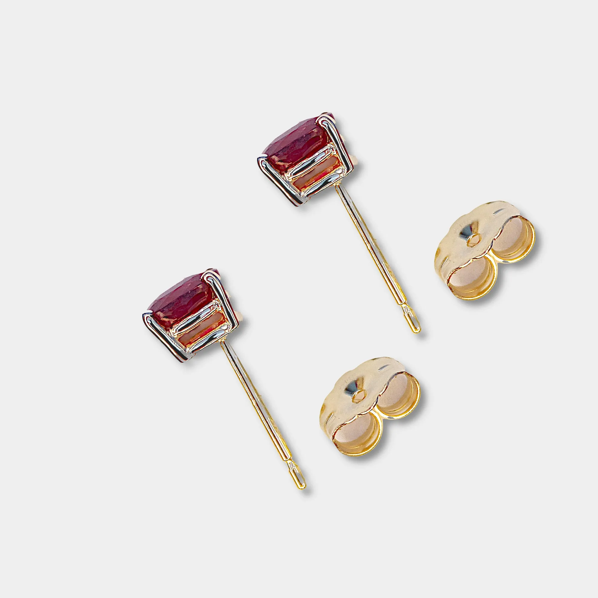 Ruby Stud Earrings, Oval Cut, 14k Yellow Gold, Ruby is July's Birthstone
