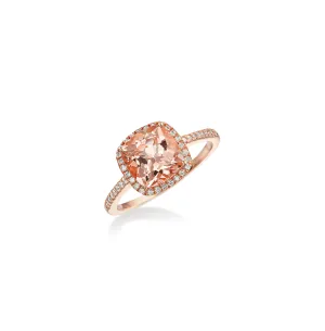 Sabel 14K Rose Gold Cushion Morganite and Round Diamond Halo Ring