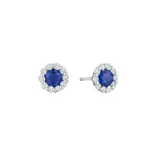 Sabel Collection 14K White Gold Round Sapphire and Diamond Halo Stud Earrings