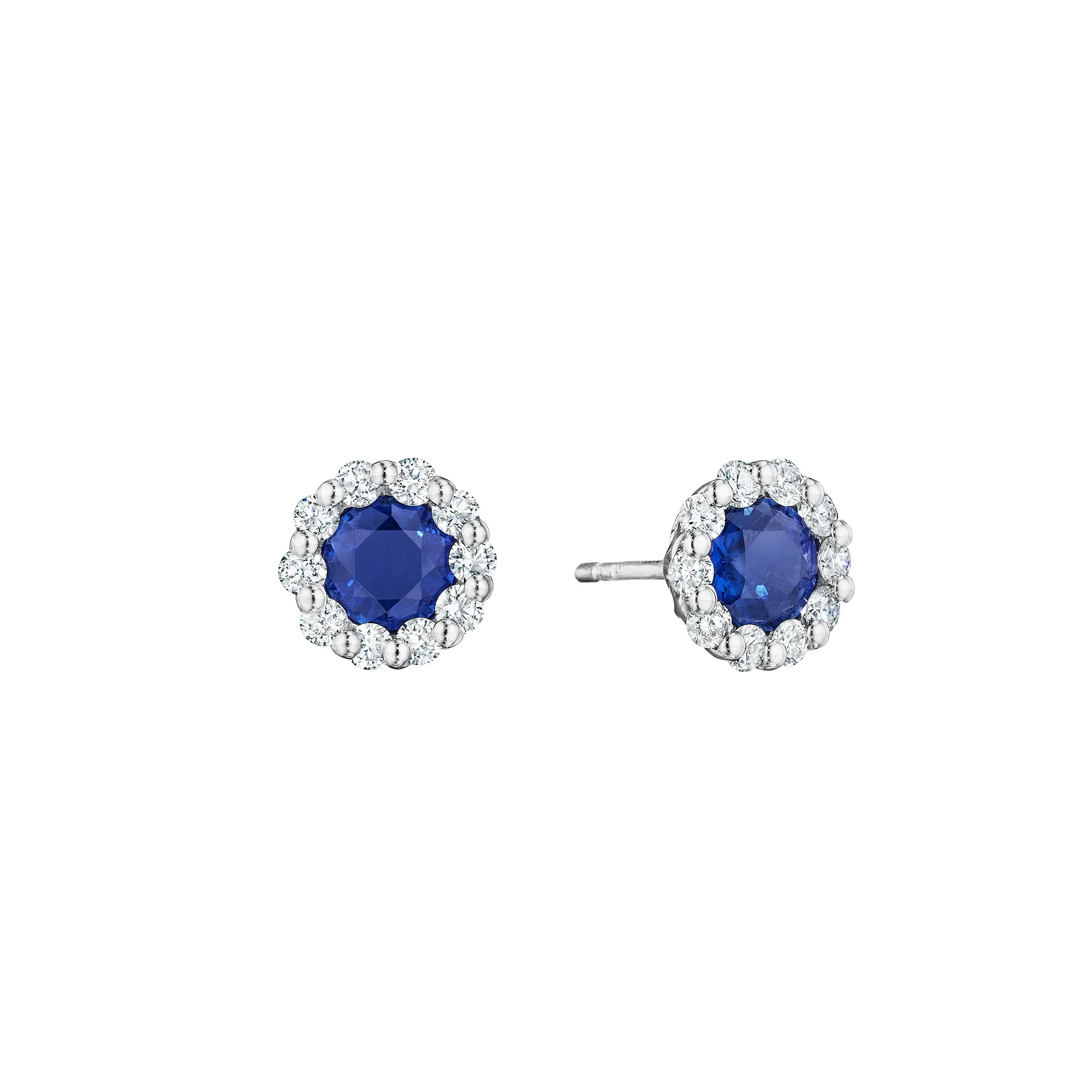 Sabel Collection 14K White Gold Round Sapphire and Diamond Halo Stud Earrings