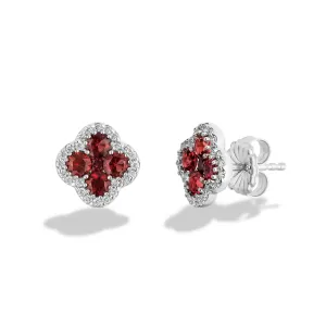 Sabel Collection 18K White Gold Ruby and Diamond Flower Stud Earrings