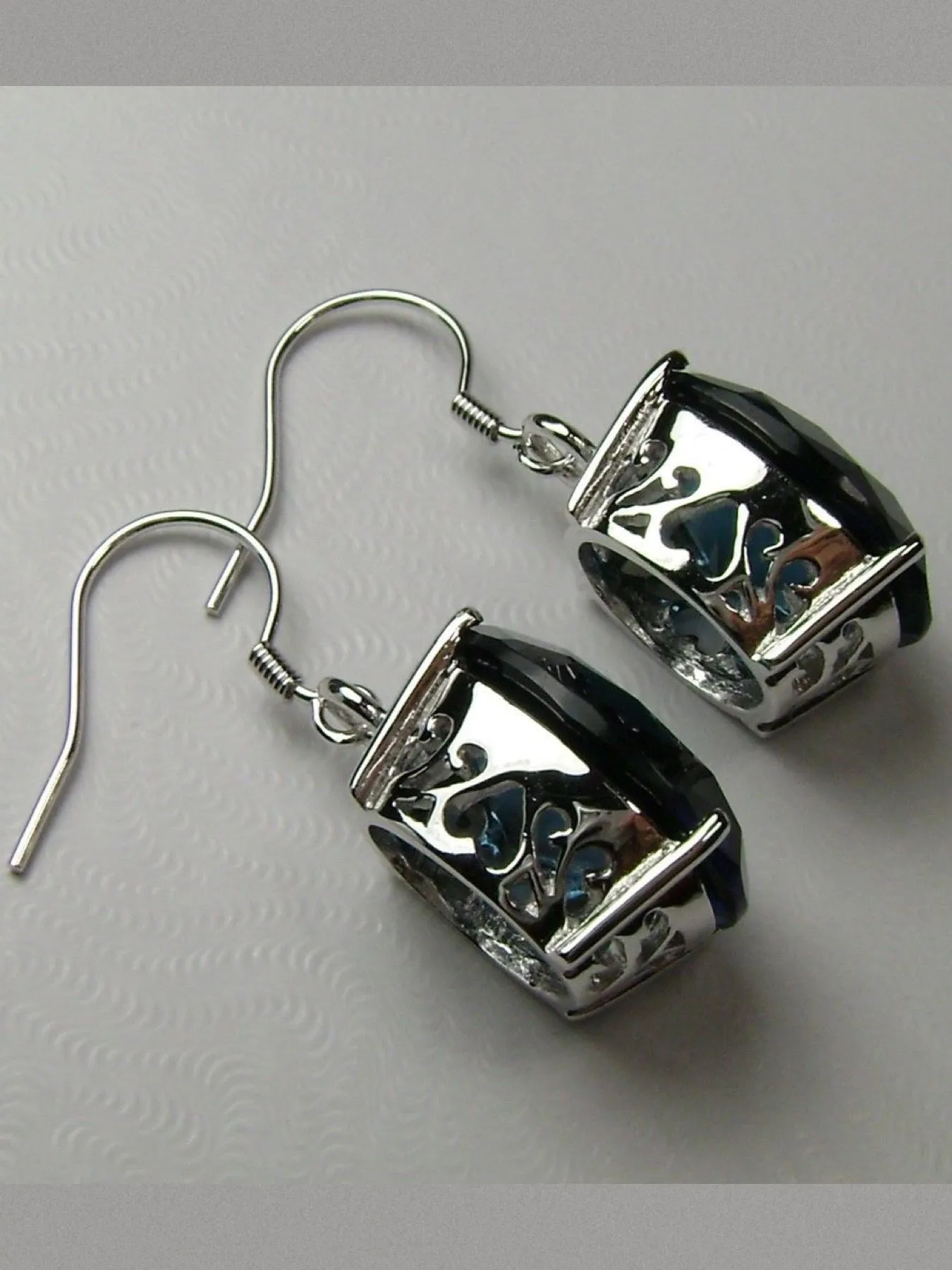 Sapphire Blue Earrings, Art Deco Vintage Reproduction Jewelry #E35