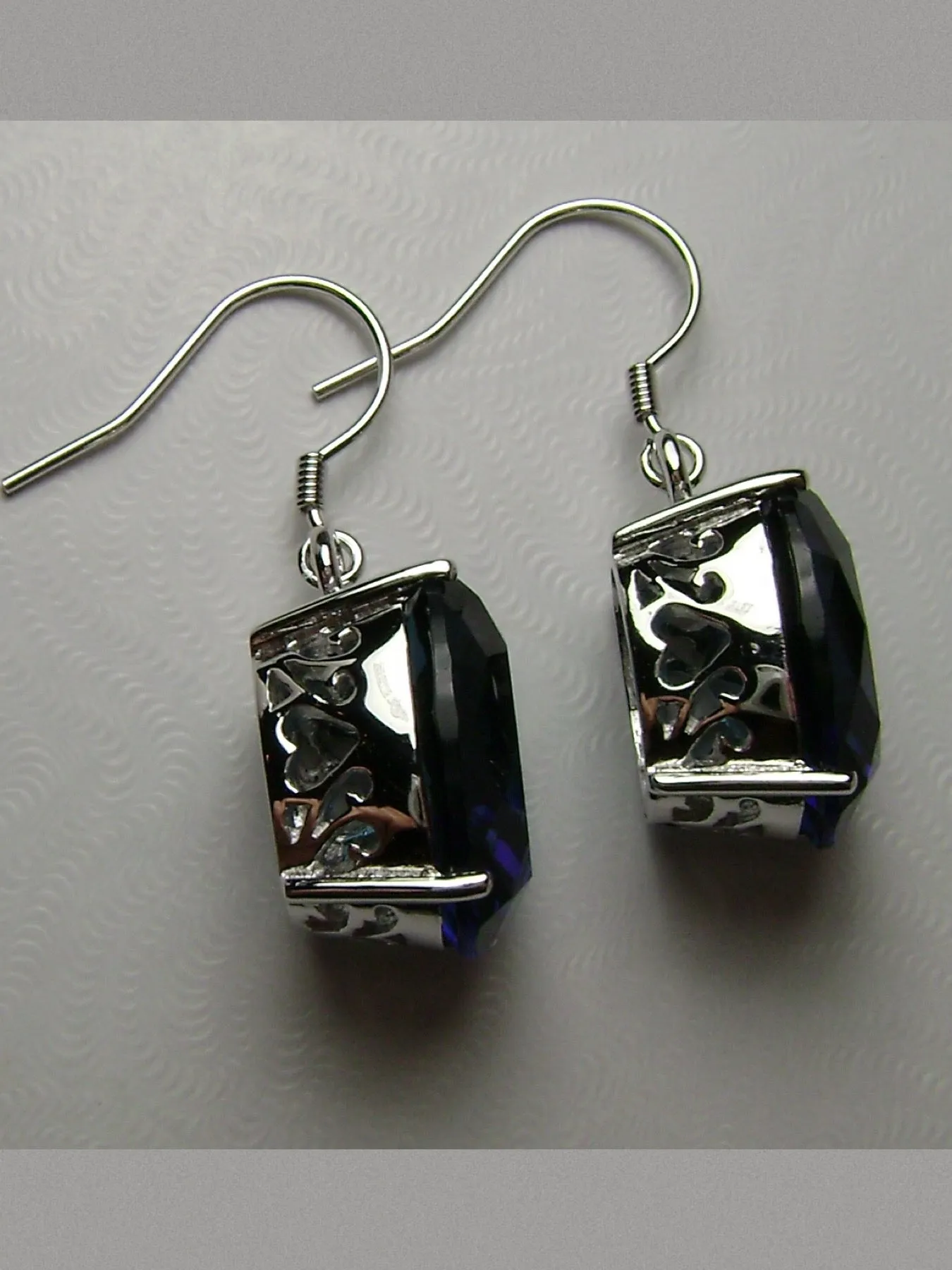 Sapphire Blue Earrings, Art Deco Vintage Reproduction Jewelry #E35