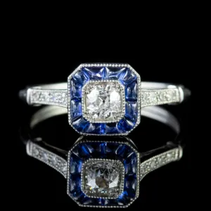 Sapphire Diamond Ring 18Ct White Gold Engagement Ring