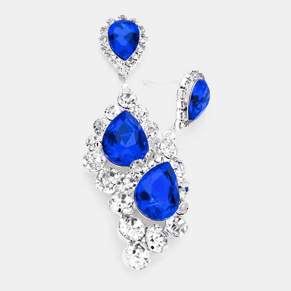 Sapphire Double Teardrop Dangle Pageant Earrings | Pageant Interview Earrings |  532604
