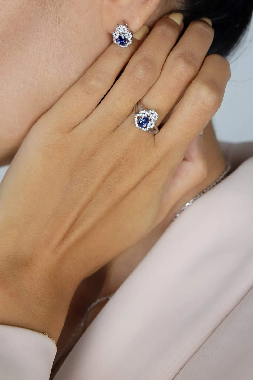 Sapphire Drop Pendant, Ring, Earring, Set