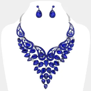 Sapphire Teardrop Stone Evening Necklace Set   | Crystal Statement Necklace Set |  641549